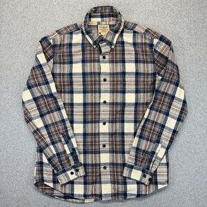 L.L.Bean Slim Fit Button Down Shirt Men’s M Blue Brown White Plaid Cotton
